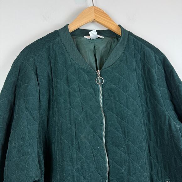 Cj Banks Bomber Jacket Women's 3X Kelly Green Quilted Corduroy Full Zip Outdoor - Picture 2 of 7